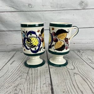 Mug Set Of 2 Vintage Tonala Pottery Art Coffee Tea Hot Chocolate Drink Cups